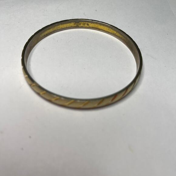 Monet gold tone bangle bracelet brushed gold with diagonal stripe classic preppy - Picture 9 of 14